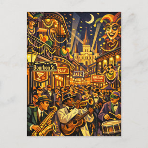 New Orleans auf Mardi Gras im Retro-Art-Deco-Stil Postkarte