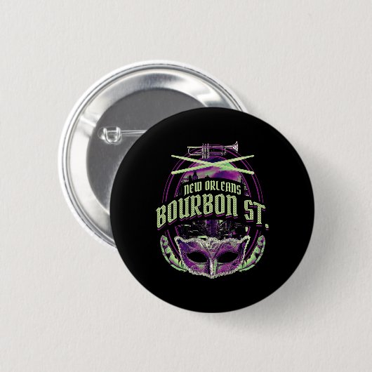 New Orleans Bourbon Street Mardi Gras French Quart Button (Vorne & Hinten)