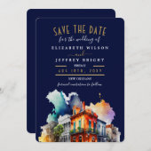 New Orleans City French Quarter Save the Date Einladung (Vorne/Hinten)