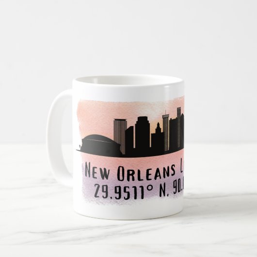 New Orleans City Skyline Latitude und Länge Kaffeetasse (Vorderseite Links)