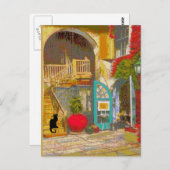 New Orleans Courtyard Black Cat Postkarte (Vorne/Hinten)