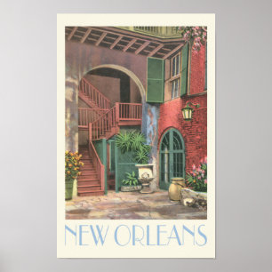 New Orleans Courtyard, Vintage Poster