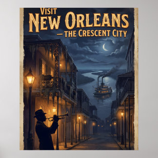 New Orleans Crescent City Vintage Noir Reise Poster