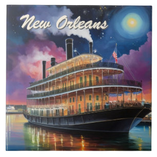 New Orleans Dampfschiff Flussboot Boot Nacht Kreuz Fliese