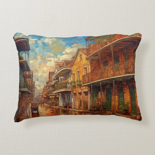 New Orleans French Quarter, Futurism Art Style Dekokissen (Vorderseite)