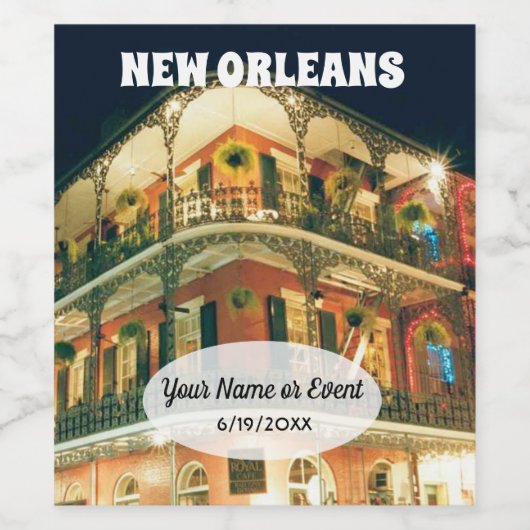 New Orleans French Quarter Hintergrund mit Text Weinetikett (Einzelnes Label)