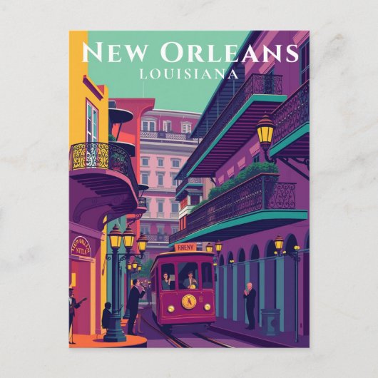 New Orleans French Quarter Retro Travel Postkarte (Vorderseite)