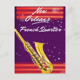 New Orleans French Quarter Saxophon Reiseplakat Postkarte