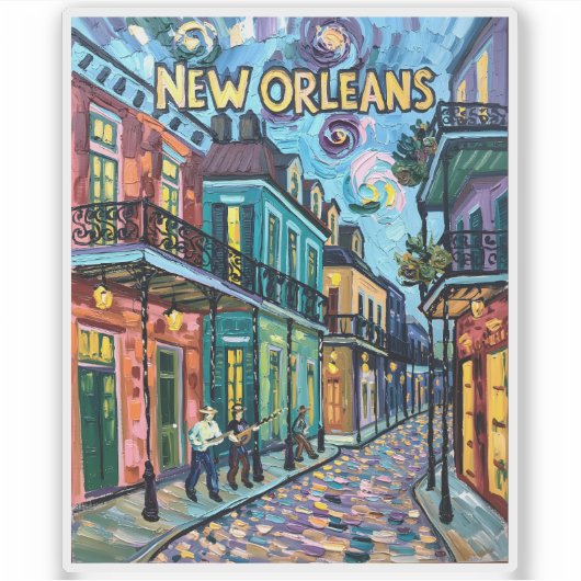 New Orleans French Quarter Van Gogh Style Travel Aufkleber (Vorderseite)