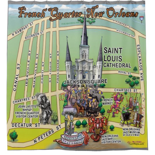 New Orleans Fun Map Duschvorhang im französischen (Vorderseite)