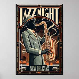 New Orleans Jazz Nacht – Vintage Art Poster