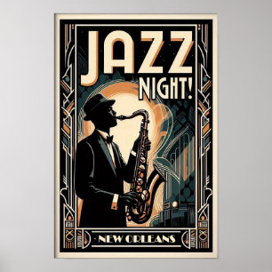 New Orleans Jazz Nacht – Vintage Art Poster
