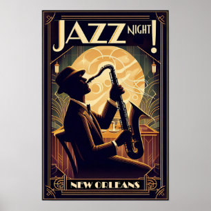 New Orleans Jazz Nacht – Vintage Kunst Poster