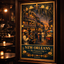 New Orleans Jazz Nacht Vintage Reiseplakat Druck