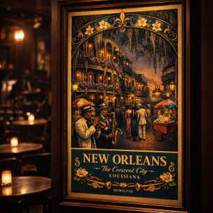 New Orleans Jazz Nacht Vintage Reiseplakat Druck Poster