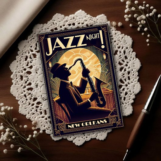 New Orleans Jazz Night – Vintage Art  Postkarte