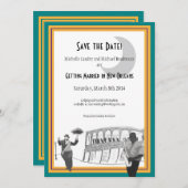 New Orleans Jazz Save the Date (aquamarin & gold) Einladung (Vorne/Hinten)
