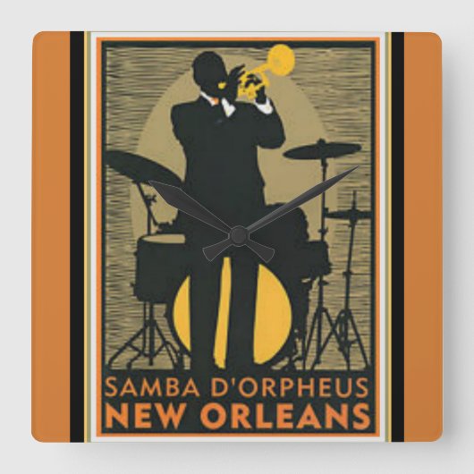 New Orleans Jazz Wall Clock Quadratische Wanduhr (Vorderseite)