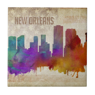 New Orleans, LA Aquarell-Stadt-Skyline Fliese