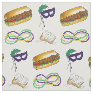 New Orleans LA NOLA Mardi Gras Beads Food Mask Stoff