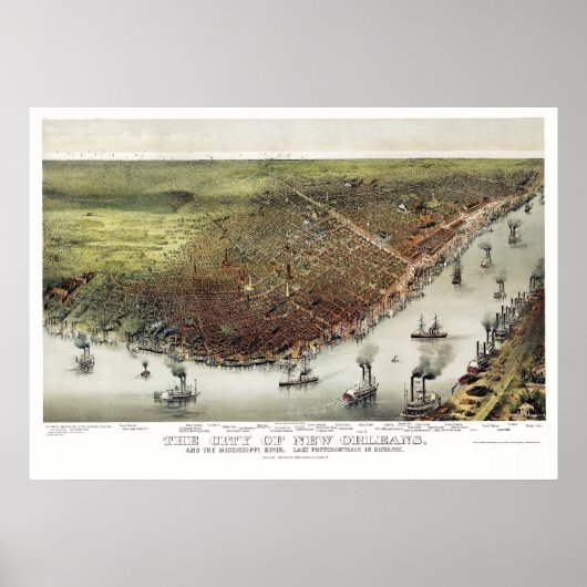 New Orleans, LA Panorama Karte - 1885 Poster (Vorne)