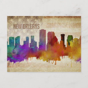 New Orleans, LA   Wasserfarbe Stadt Skyline Postkarte