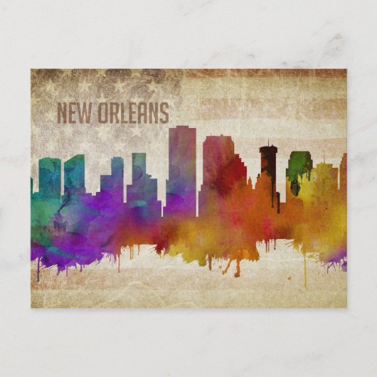 New Orleans, LA | Wasserfarbe Stadt Skyline Postkarte (Vorderseite)