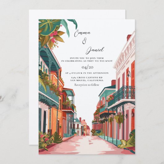 New Orleans Landschaft Hochzeit in Urlaubsort Einladung (Vorne/Hinten)