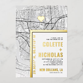 New Orleans Liebe Locator | Städtische Hochzeit Folieneinladung