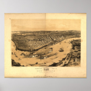 New Orleans Louisiana 1851 Panoramakarte Poster
