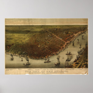 New Orleans Louisiana 1885 Panoramakarte Poster