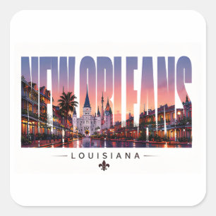 New Orleans Louisiana French Quarter Reiseszene Quadratischer Aufkleber