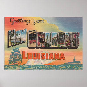 New Orleans, Louisiana - Große Briefmarkenszenen Poster