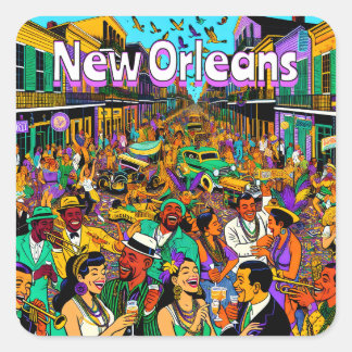 New Orleans, Louisiana Leute, die Spaß haben Quadratischer Aufkleber