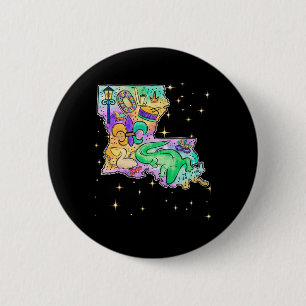 New Orleans Louisiana Map Mardi Gras Jester Funny Button