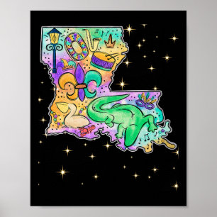 New Orleans Louisiana Map Mardi Gras Jester Funny Poster