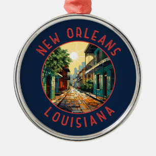 New Orleans Louisiana Retro Distressed Circle Ornament Aus Metall