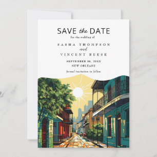 New Orleans Louisiana Save the Date Retro Einladung