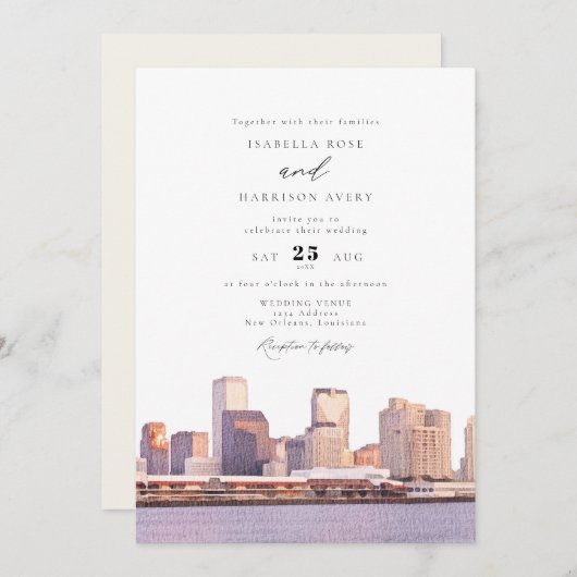 New Orleans Louisiana Skyline Wedding Einladung (Vorne/Hinten)