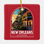 New Orleans Louisiana Vintag Keramikornament<br><div class="desc">New Orleans Retro Vektor Reise Design. Das "Big Easy" heißt es,  es ist bekannt für sein rund um die Uhr geöffnetes Nachtleben,  die lebendige Live-Musik-Szene und die würzige,  einzigartige Küche,  die seine Geschichte als Schmelztiegel der französischen,  afrikanischen und amerikanischen Kulturen widerspiegelt.</div>