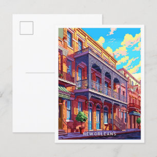 New Orleans Louisiana Vintage Illustration Postkarte