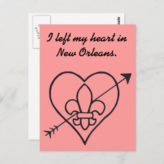 New Orleans Love Heart & Fleur de Lis Postkarte (Vorne/Hinten)