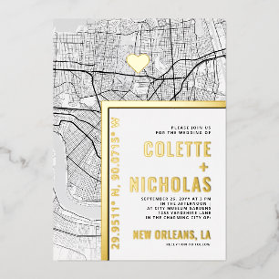 New Orleans Love Locator Stadt-Themen-Hochzeit Folieneinladung