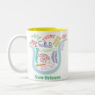 New Orleans Map Nola Nachbarschaften Word Typograf Zweifarbige Tasse