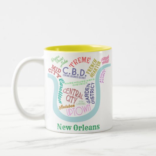New Orleans Map Nola Nachbarschaften Word Typograf Zweifarbige Tasse (Links)
