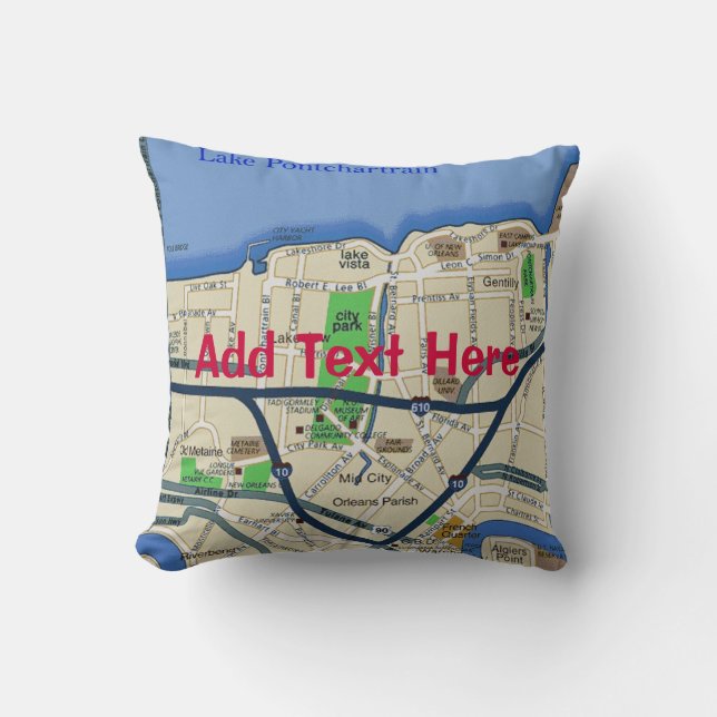 New Orleans Map, Text hinzufügen Pillow Kissen (Vorderseite)