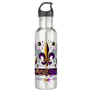 New Orleans Mardi Gras lila gelb grün Edelstahlflasche