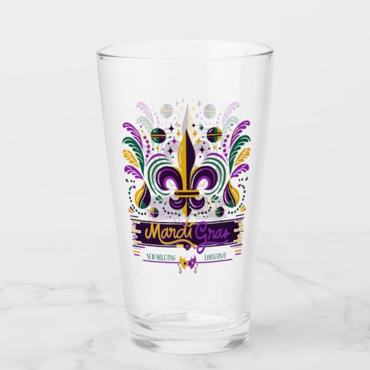 New Orleans Mardi Gras lila gelb grün Glas (Vorderseite)