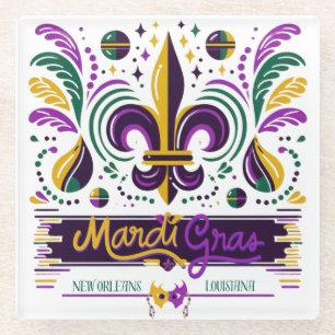 New Orleans Mardi Gras lila gelb grün Glasuntersetzer