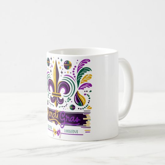 New Orleans Mardi Gras lila gelb grün Kaffeetasse (VorderseiteRechts)
